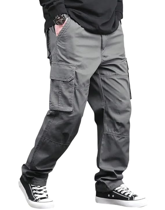 Men's Casual Cargo Pants, Loose Fit, Multiple Pockets, Straight Leg