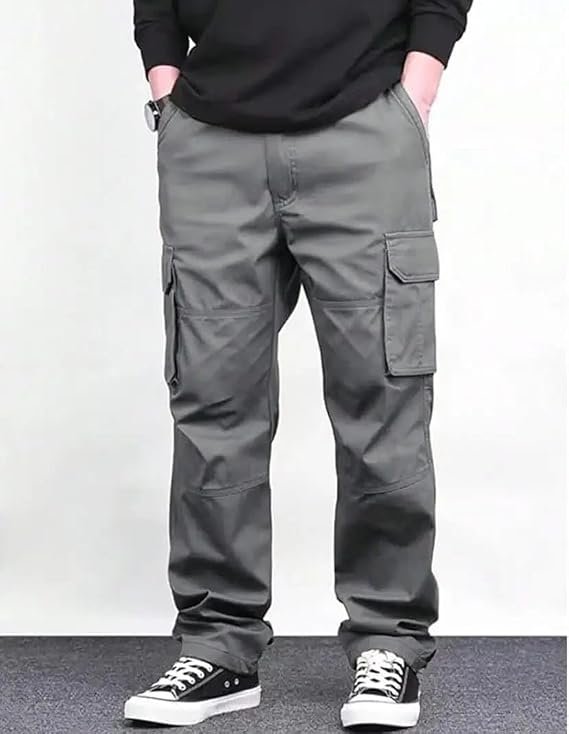 Men's Casual Cargo Pants, Loose Fit, Multiple Pockets, Straight Leg